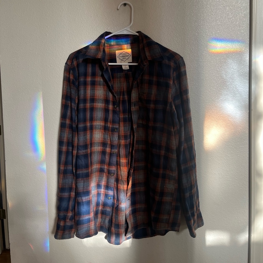 Orange and Blue Plaid Men’s Flannel Size S